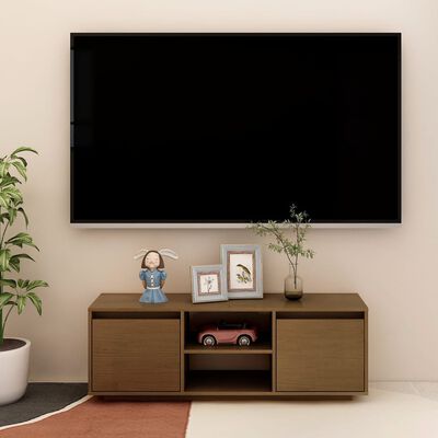 vidaXL tv-skab 110x30x40 cm massivt fyrretræ gyldenbrun