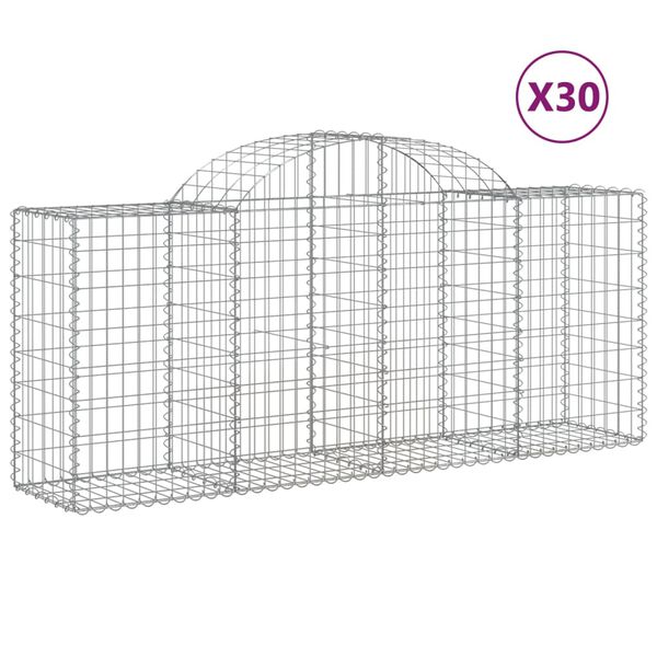vidaXL buede gabionkurve 30 stk. 200x50x80/100 cm galvaniseret jern