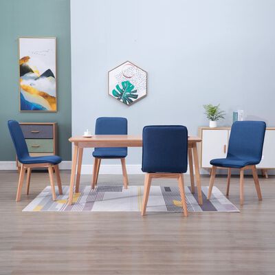 vidaXL spisebordsstole 4 stk. blåt stof massivt egetræ