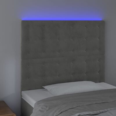 vidaXL sengegavl med LED-lys 90x5x118/128 cm fløjl lysegrå