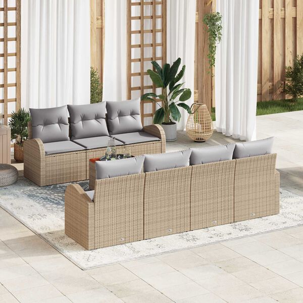 vidaXL Havesofa S&aelig;t med pude 8 pcs Beige polyrattan