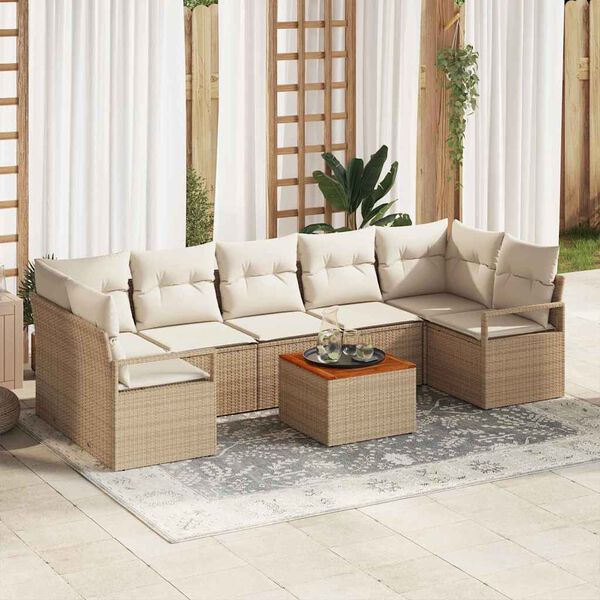 vidaXL Havesofa S&aelig;t med pude 8 pcs Beige polyrattan