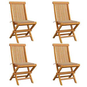 vidaXL Klapstole med beige hynder 4 stk. massivt teaktr&aelig;