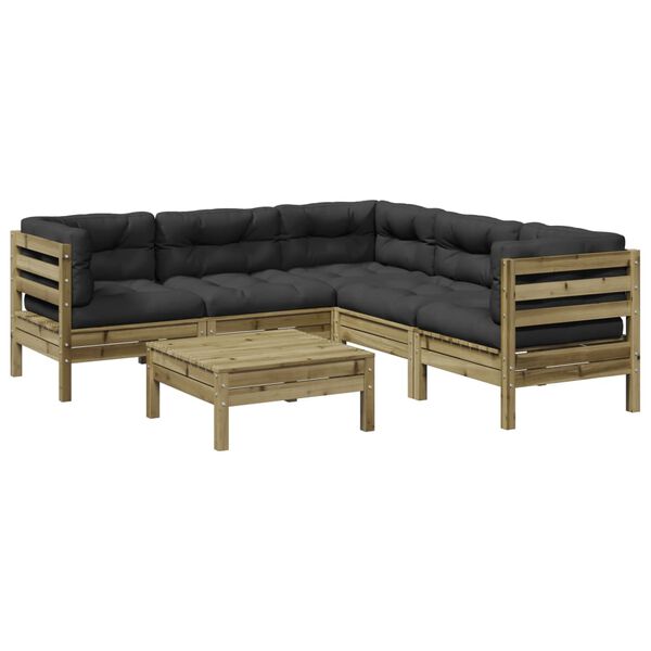 vidaXL sofas&aelig;t til haven 6 dele med hynder impr&aelig;gneret fyrretr&aelig;