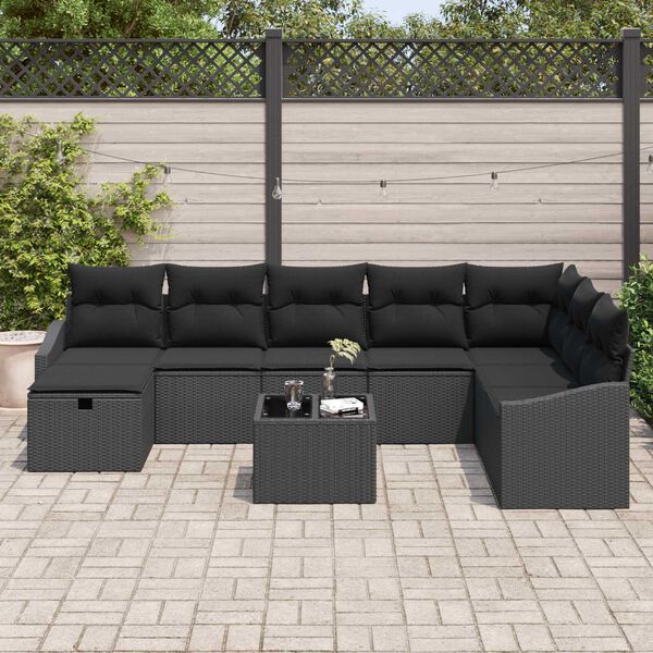 vidaXL Havesofa S&aelig;t med pude 9 pcs Sort Poly rattan