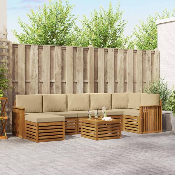 vidaXL Sektionalsofa s&aelig;t 8 pcs Naturlig og Beige Massivt Akacietr&aelig;