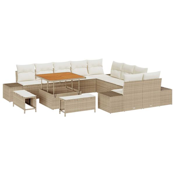 vidaXL Havesofa Sæt med pude 13 pcs Beige Poly rattan
