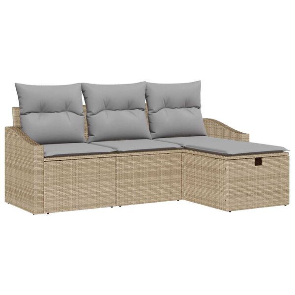 vidaXL Sofa Sæt med pude med opbevaring 4 pcs Beige polyrattan