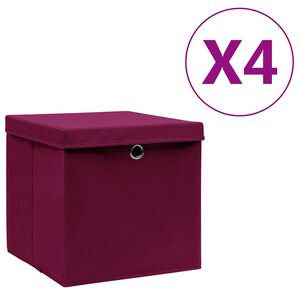 vidaXL opbevaringskasser med l&aring;g 4 stk. 28x28x28 cm m&oslash;rker&oslash;d