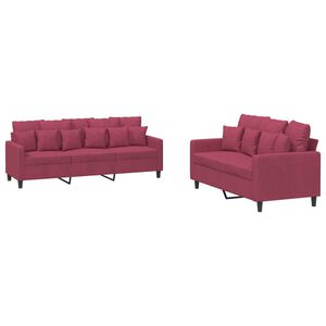 vidaXL sofas&aelig;t 2 dele med hynder velour vinr&oslash;d