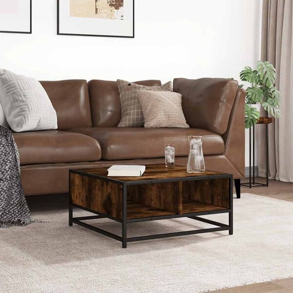 vidaXL sofabord 60,5x60,5x30 cm konstrueret træ og metal røget egetræ