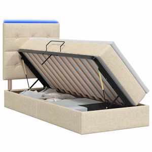 vidaXL LED opbevarings seng med madras Cremefarvet 90 x 190 cm Stof