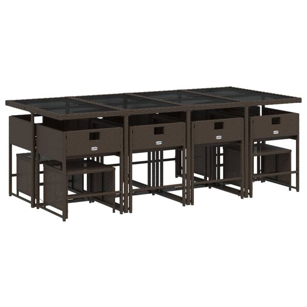 vidaXL spisebordss&aelig;t til haven 13 dele med hynder polyrattan brun
