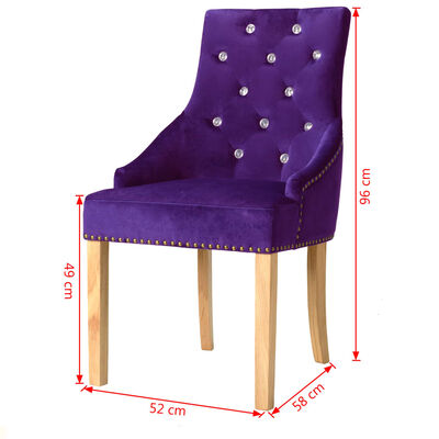vidaXL spisebordsstole 2 stk. massivt egetræ og fløjl lilla