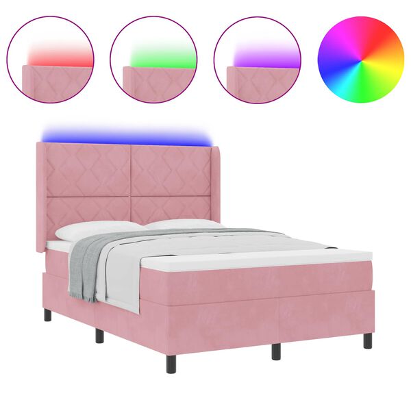 vidaXL LED boxspring seng med madras Lyser&oslash;d 160 x 200 cm Fl&oslash;jl