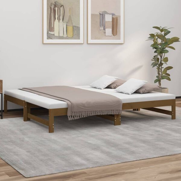 vidaXL daybed med udtr&aelig;k 2x(90x190) cm massivt fyrretr&aelig; gyldenbrun