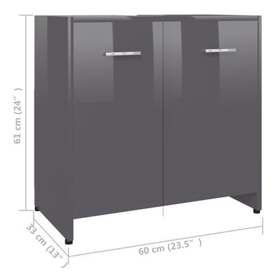 vidaXL badeværelsesskab 60x33x61 cm spånplade grå højglans