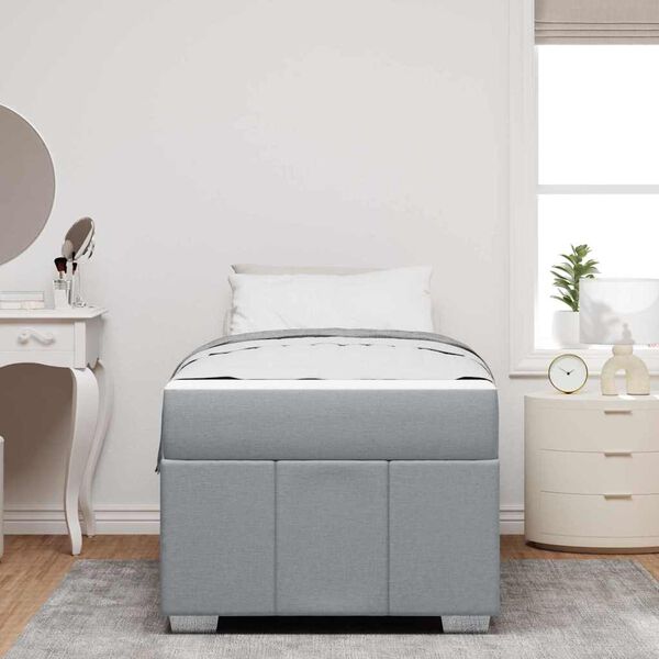 vidaXL Sengestel med madras Lysegr&aring; 90 x 200 cm Stof