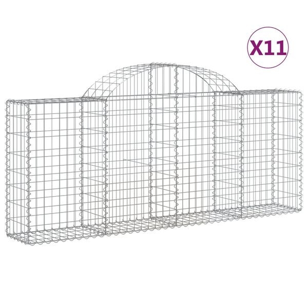 vidaXL buede gabionkurve 11 stk. 200x30x80/100 cm galvaniseret jern