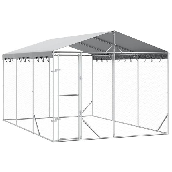 vidaXL udend&oslash;rs hundeg&aring;rd med tag 3x4,5x2,5 m galvaniseret st&aring;l s&oslash;lv