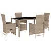 vidaXL spisebordss&aelig;t til haven 5 dele med hynder polyrattan beige