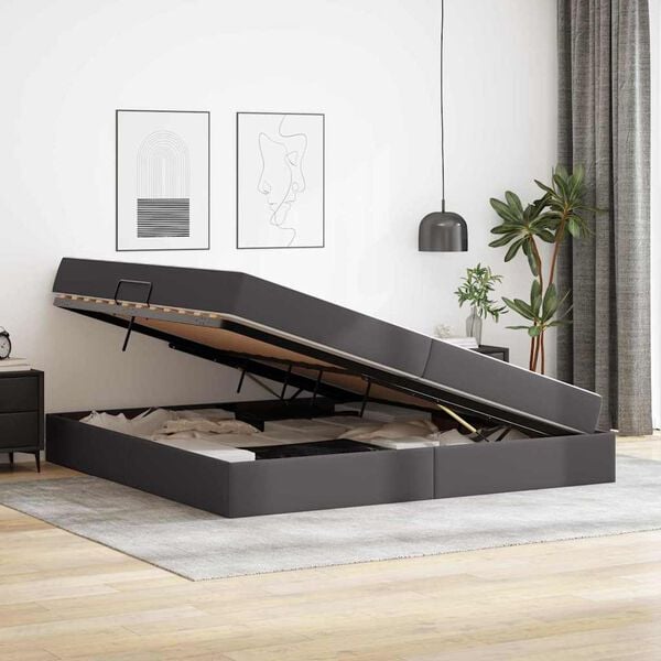 vidaXL Seng med opbevaring og madras med madras 2 pcs Gr&aring; L&aelig;der