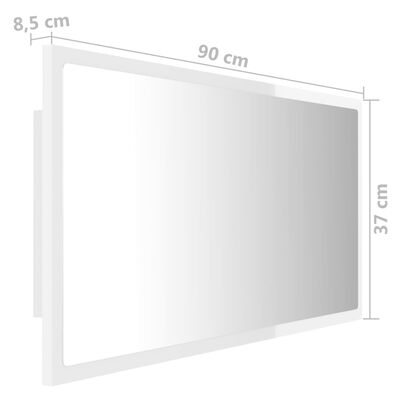 vidaXL badeværelsesspejl med LED-lys 90x8,5x37 cm akryl hvid højglans