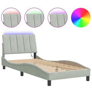 vidaXL sengeramme med LED uden madras Hanko 80x200 cm velour lysegr&aring;