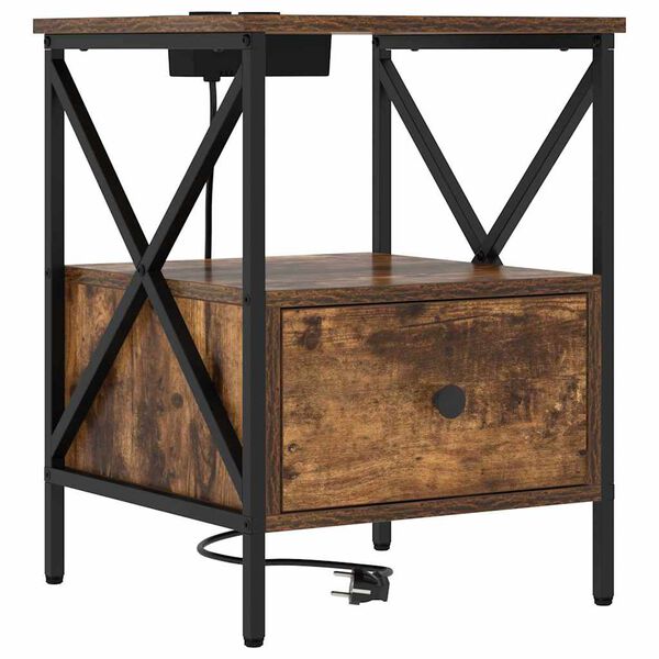 vidaXL Natskab med skuffe R&oslash;get eg 41,5 x 40,5 x 55 cm Konstrueret tr&aelig;