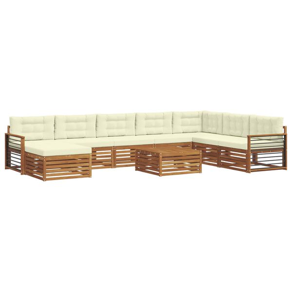 vidaXL Sofas&aelig;t med pude 9 pcs Naturlig og Fl&oslash;de Massivt Akacietr&aelig;