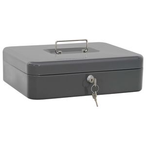 vidaXL Kontantboks med l&aring;s M&oslash;rkegr&aring; 30 x 24 x 9 cm St&aring;l