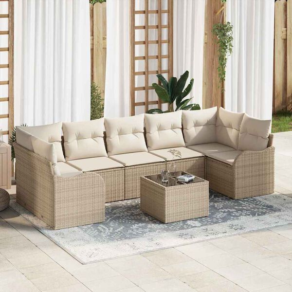 vidaXL Havesofa S&aelig;t 8 pcs Beige og creme Polyrattan og st&aring;l og glas