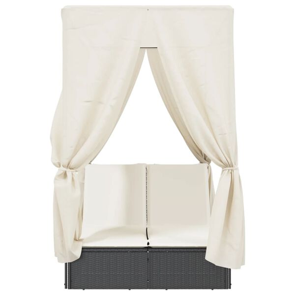 vidaXL solseng med tag og gardiner polyrattan sort