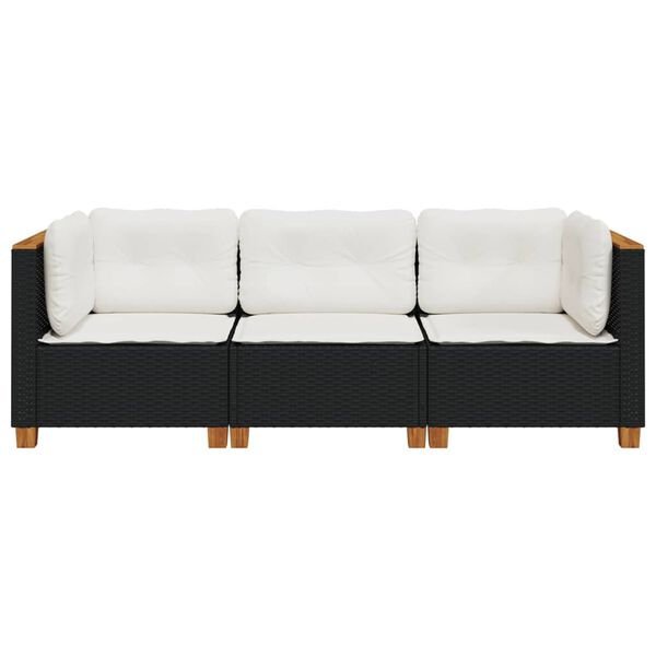 vidaXL 3-personers havesofa med hynder polyrattan sort