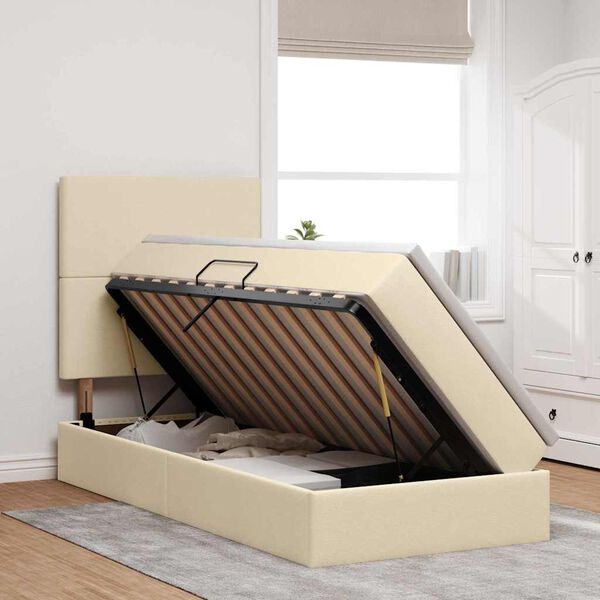 vidaXL Seng med opbevaring og madras Creme 100 x 200 cm Polyester