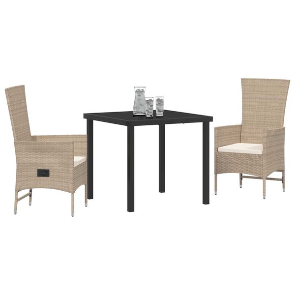 vidaXL Have Spisebordss&aelig;t med pude 3 pcs Beige polyrattan