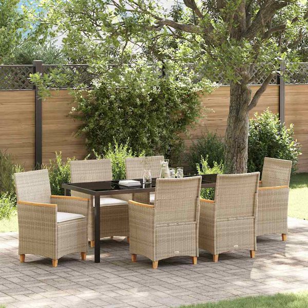 vidaXL Have Spisebordss&aelig;t 7 pcs Beige polyrattan
