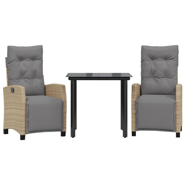 vidaXL spisebordss&aelig;t til haven 3 dele med hynder polyrattan beige