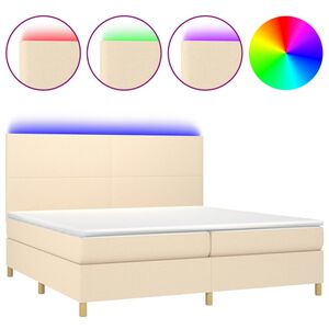 vidaXL kontinentalseng med LED-lys 200x200 cm stof cremefarvet