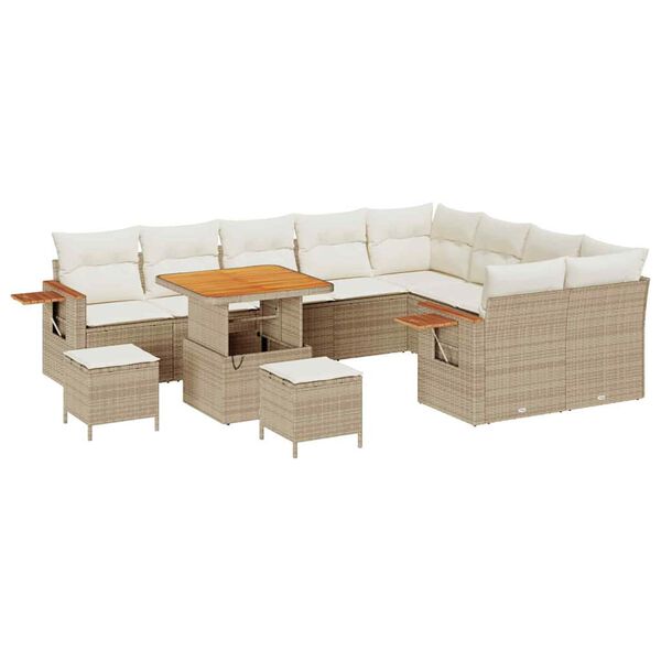 vidaXL Havesofa S&aelig;t med pude 13 pcs Beige og creme polyrattan