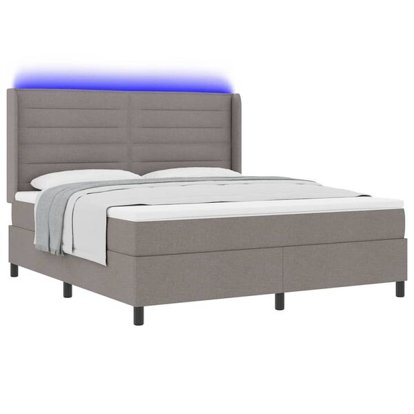 vidaXL LED Box Spring Bed med madras Gr&aring;brun 180 x 200 cm Stof