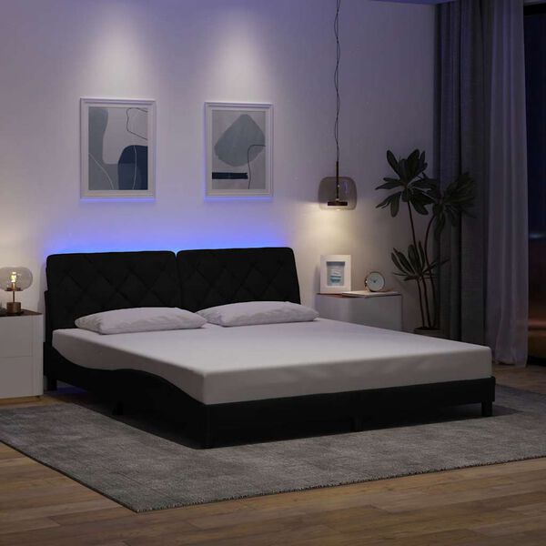 vidaXL sengeramme med LED uden madras 180x200 cm stof sort