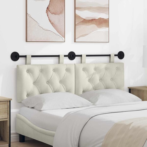 vidaXL H&aelig;ngende Hovedgavl V&aelig;gmonteret Creme 130 x 55 x 7 cm Fl&oslash;jl