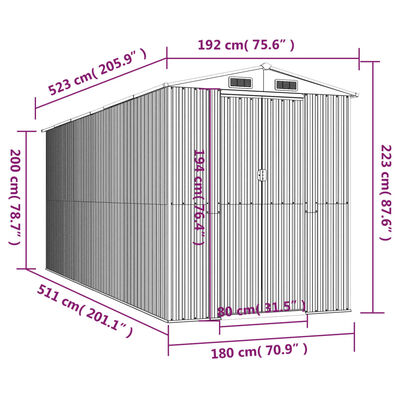 vidaXL haveskur 192x523x223 cm galvaniseret stål antracitgrå