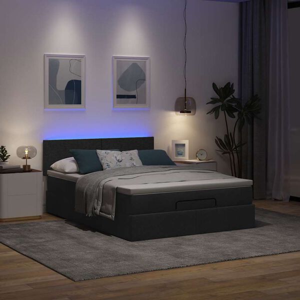 vidaXL ottoman seng med madras & LEDs 140x190 cm stof Sort