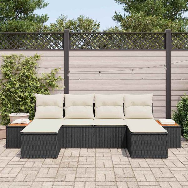 vidaXL Havesofa S&aelig;t med pude 6 pcs Sort polyrattan