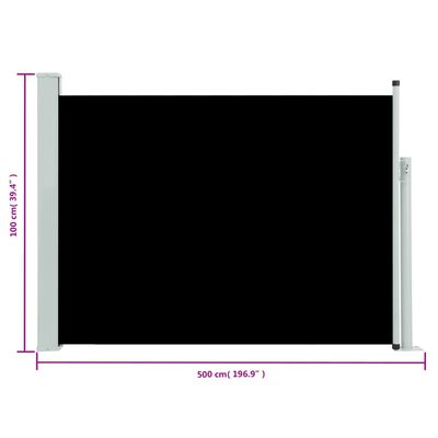 vidaXL sammenrullelig sidemarkise til terrassen 100 x 500 cm sort