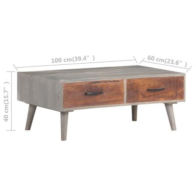 vidaXL sofabord 100x60x40 cm massivt ru mangotræ grå