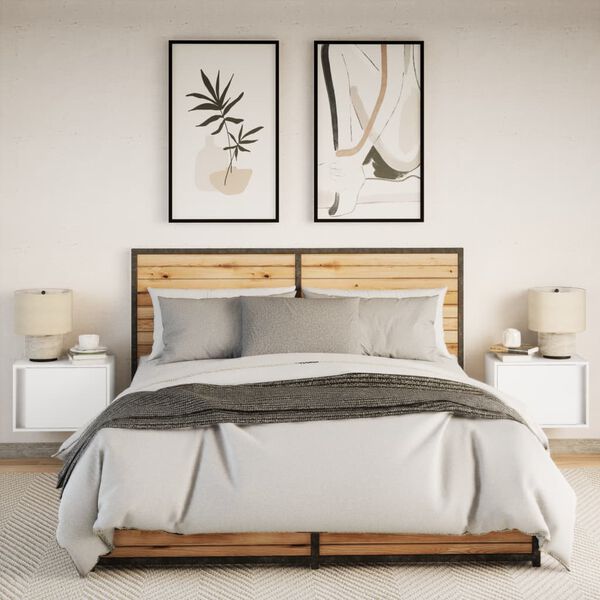 vidaxL væghængte sengeborde 2 stk. med LED-lys hvid