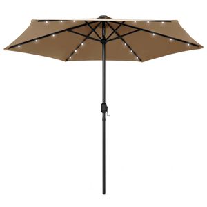 vidaXL parasol med LED-lys og aluminiumsstang 270 cm gr&aring;brun